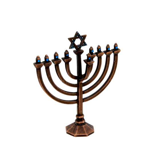 Crystal Mini-Chanukiah - Old Copper - Capri Blue