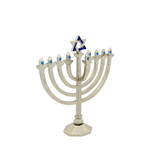 Crystal Mini-Chanukiah - Silver plated - Capri Blue