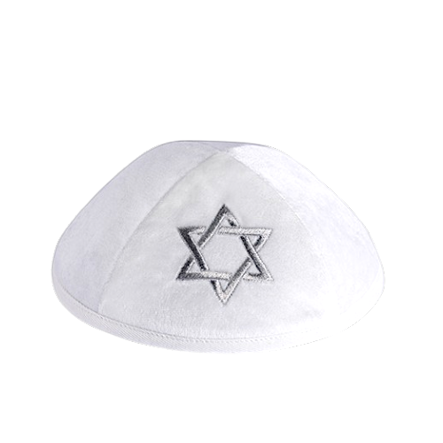White Velvet Kippah "Art-man" with Silver Magen David