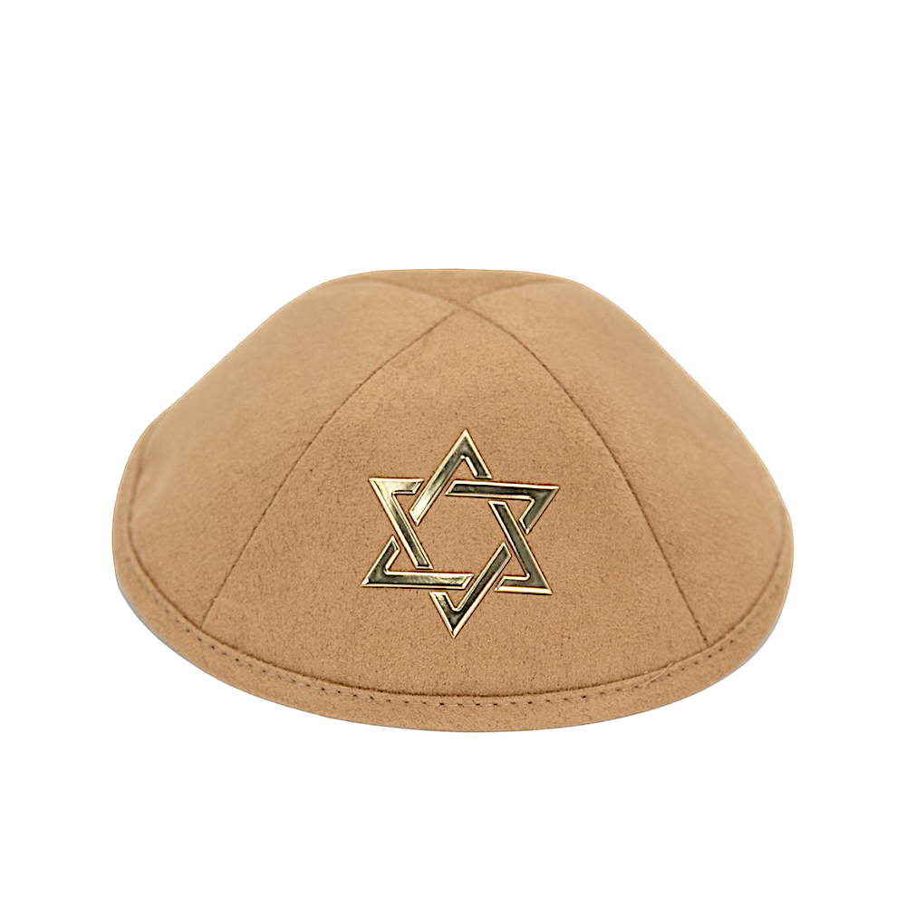 Brown Suede Kippah with Golden Magen David