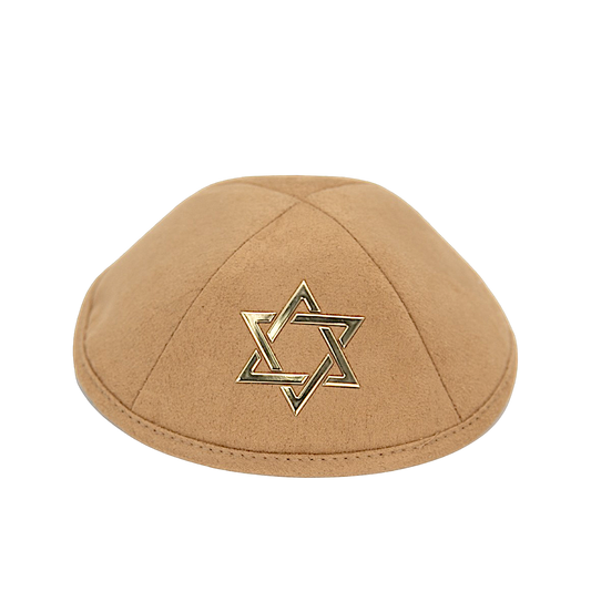 Brown Suede Kippah with Golden Magen David