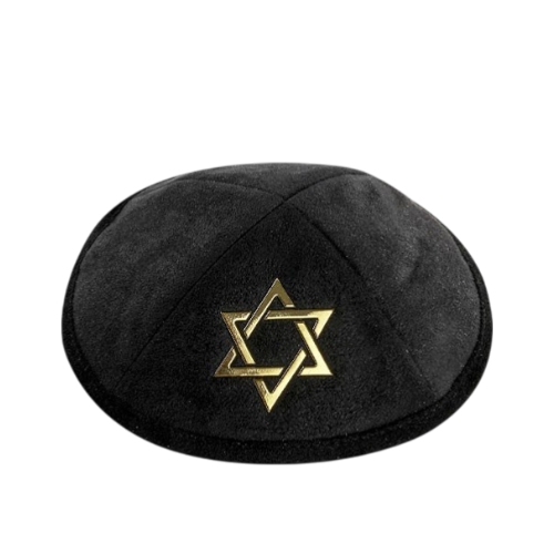 Black Suede Kippah with Golden Magen David