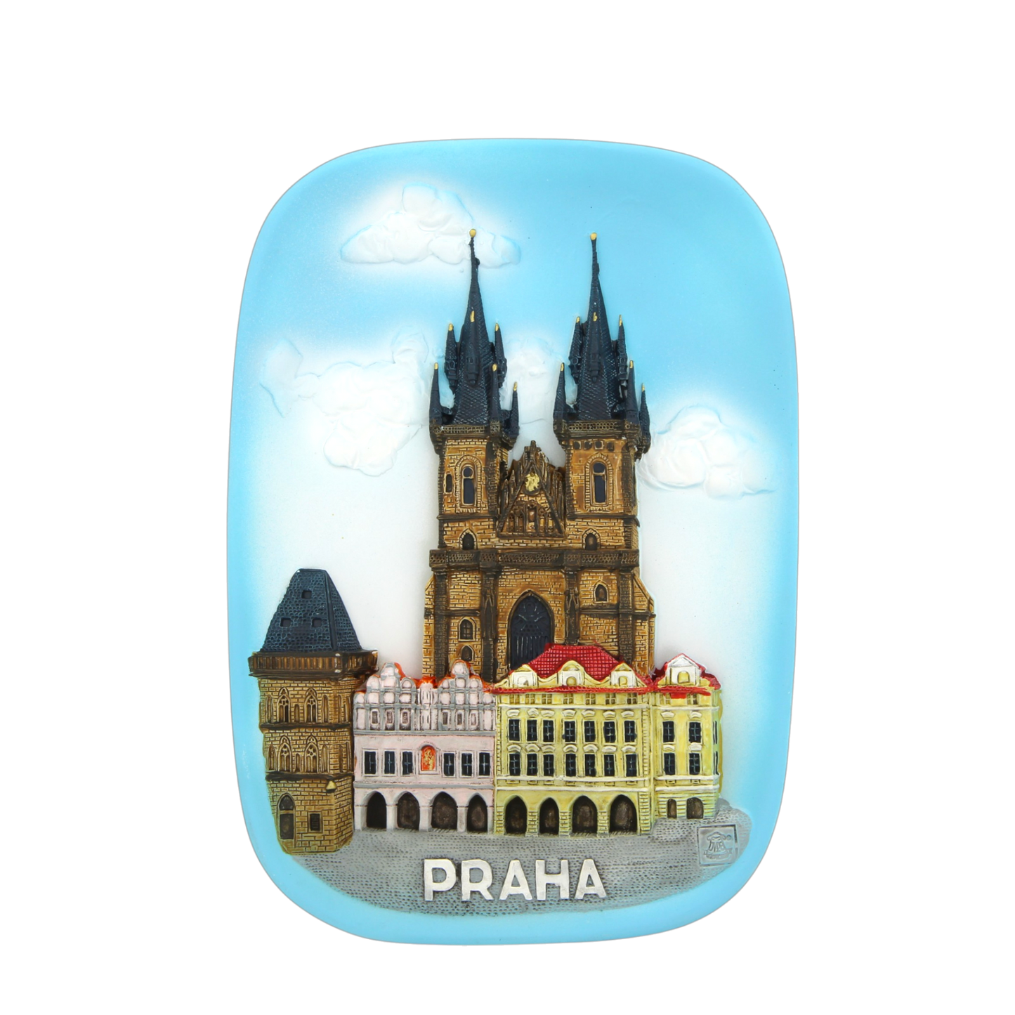 Ceramic tile featuring Church of Our Lady before Týn with blue sky – Prague Judaica. - Daily - Prague Judaica