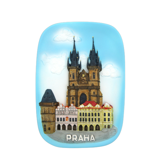 Ceramic tile featuring Church of Our Lady before Týn with blue sky – Prague Judaica. - Daily - Prague Judaica