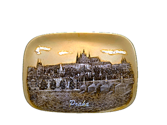 Ceramic tile with Prague Castle relief in gold tones – Prague Judaica. - Daily - Prague Judaica