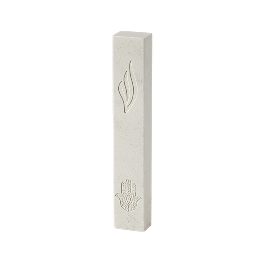 White Mezuzah with a Hamsa and Shin