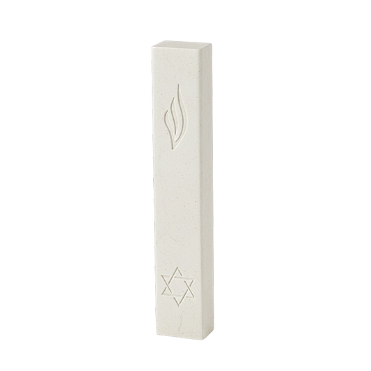 White Mezuzah with a Hamsa and Star of David
