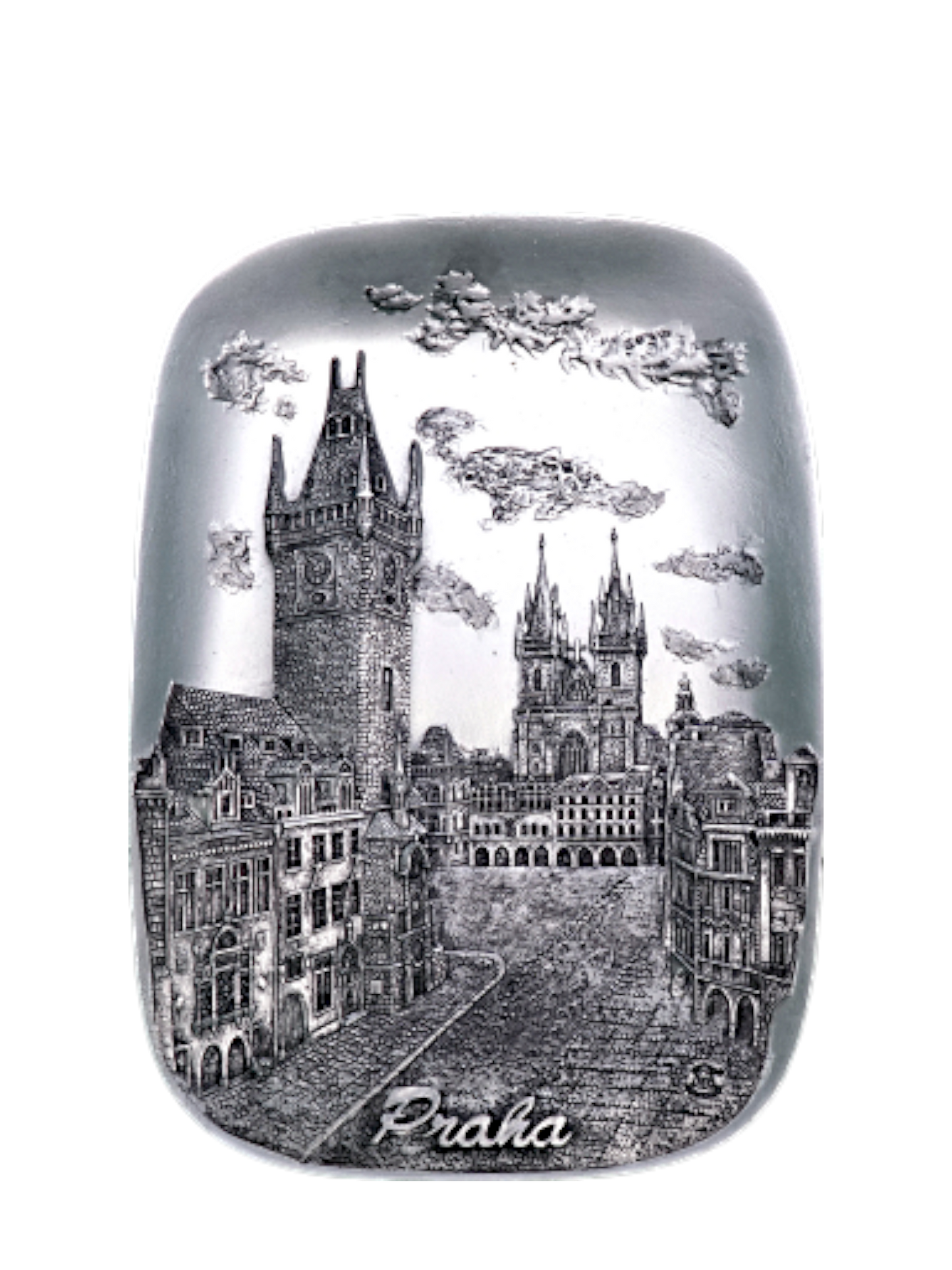 Ceramic tile with Old Town Square relief in silver – Prague Judaica. - Daily - Prague Judaica