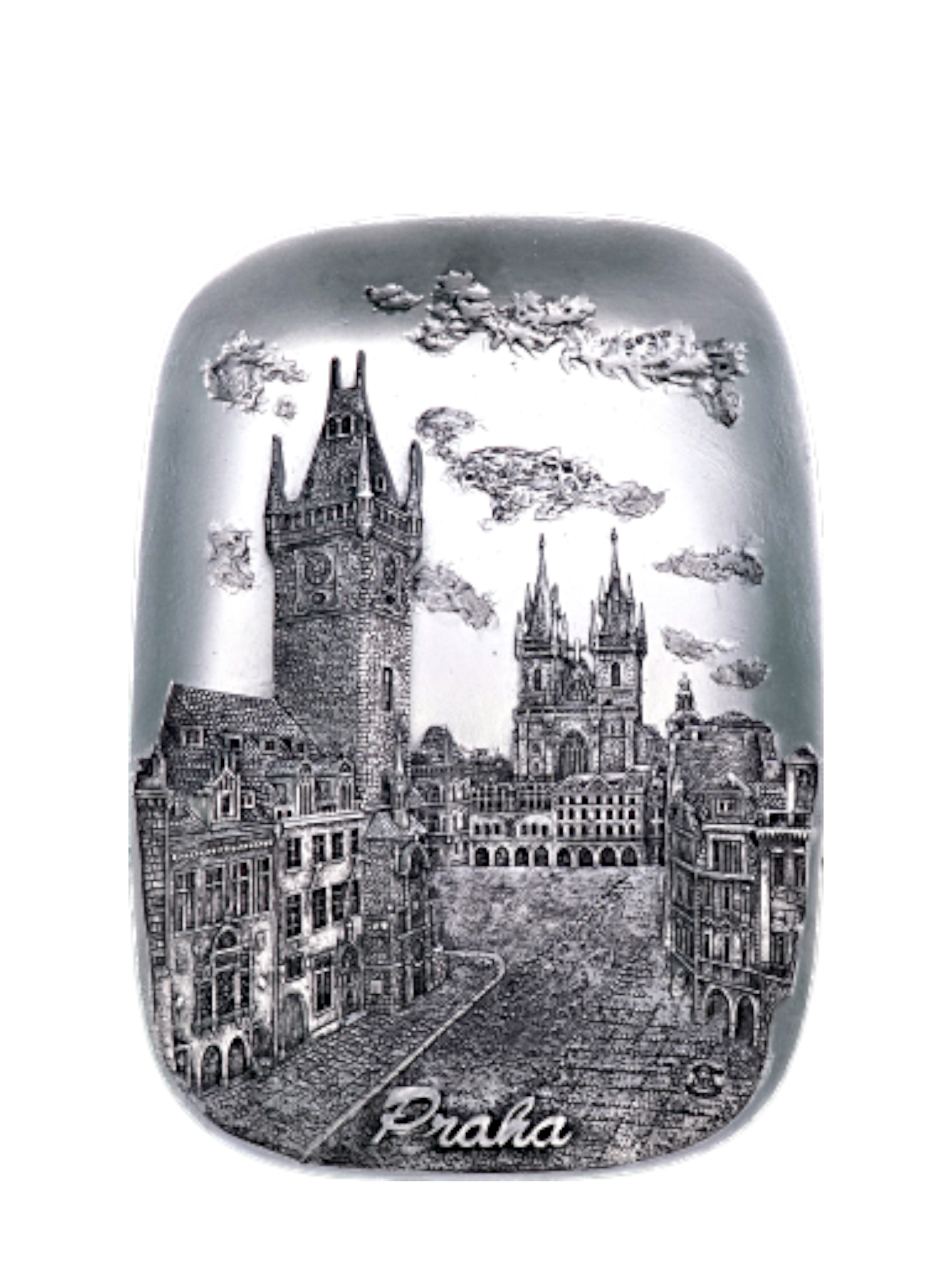 Ceramic tile with Old Town Square relief in silver – Prague Judaica. - Daily - Prague Judaica