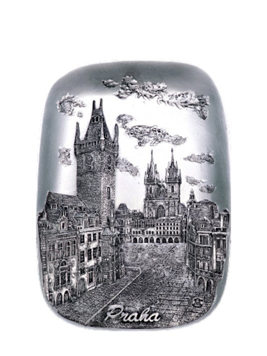 Ceramic tile with Old Town Square relief in silver – Prague Judaica. - Daily - Prague Judaica