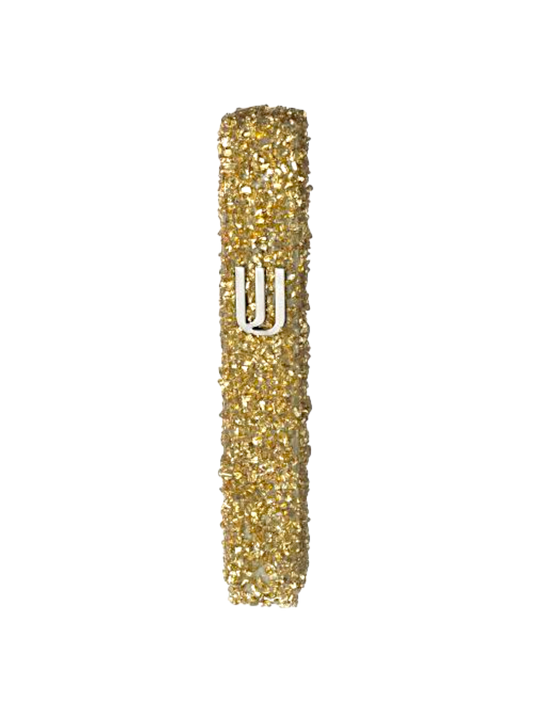 Glass Mezuzah - Gold-coloured Stones