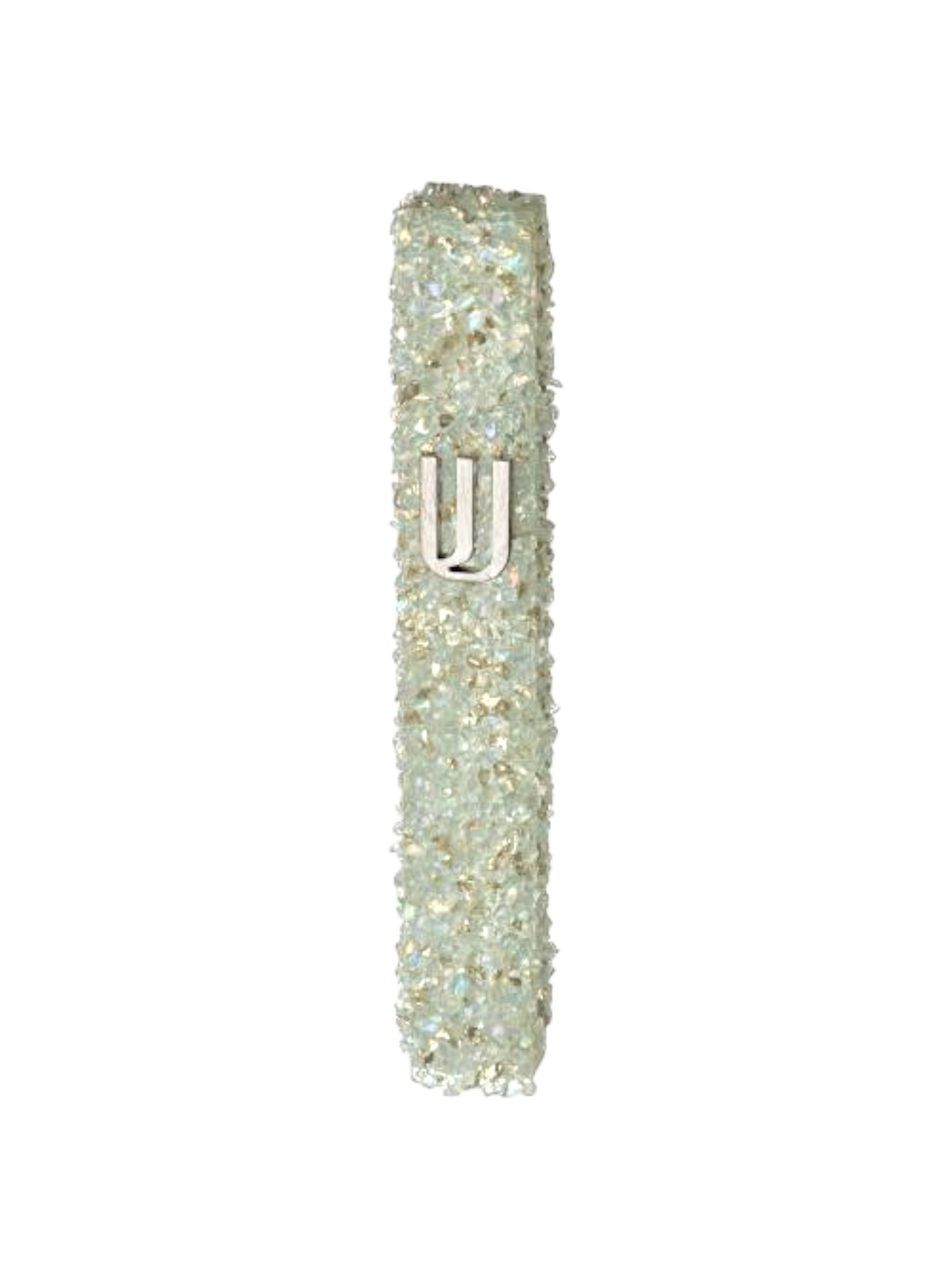 Glass Mezuzah - White and Grey Stones