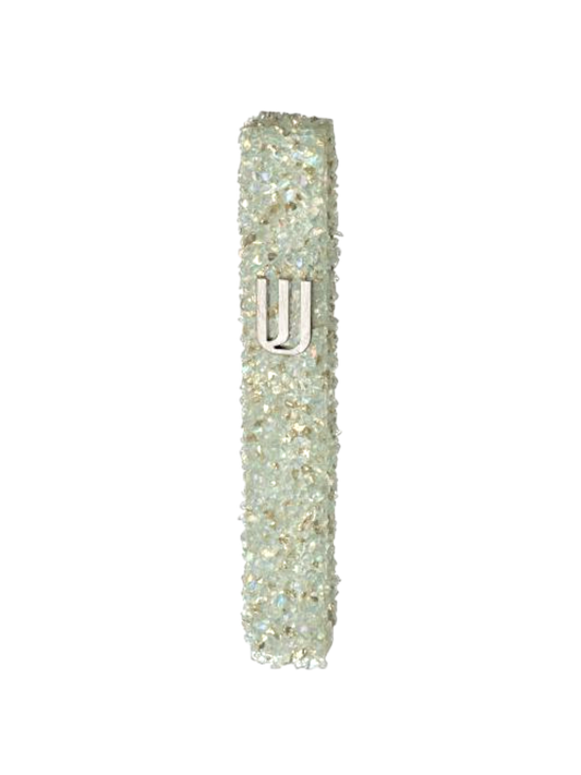 Glass Mezuzah - White and Grey Stones