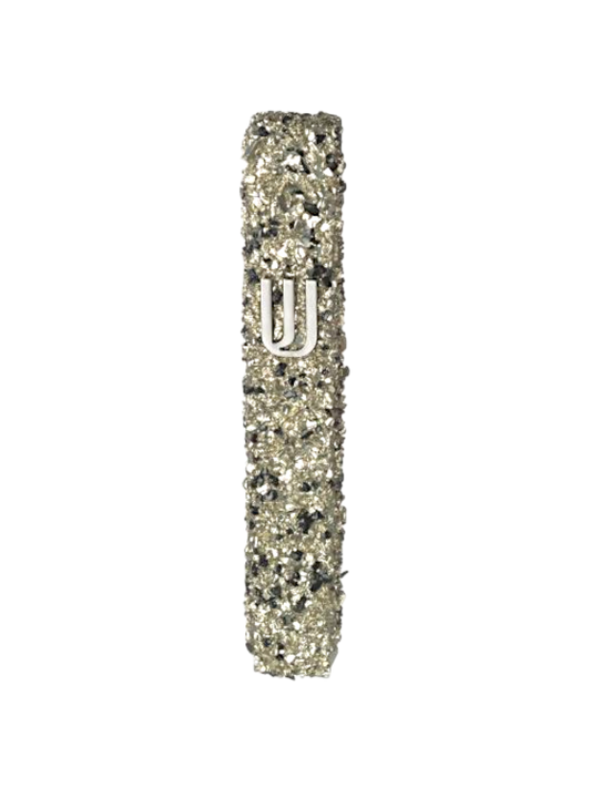 Glass Mezuzah - Black and Grey Stones