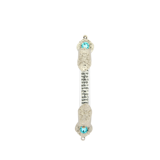 Crystal Mezuzah - Silver plated - Aquamarine