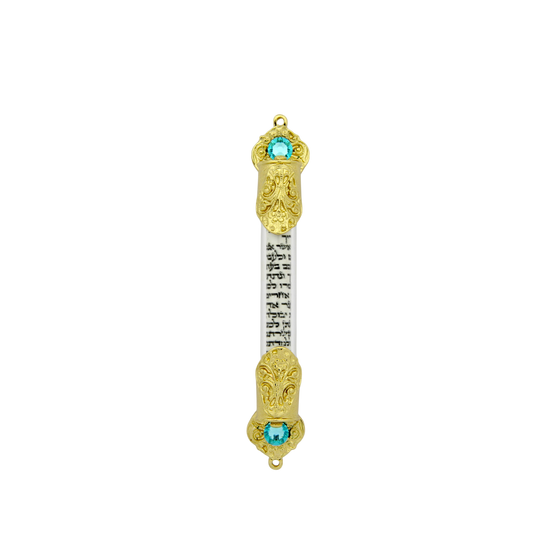 Crystal Mezuzah - Gold plated - Aquamarine