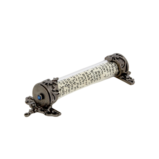 Crystal Mezuzah Anthracite with Aquamarine