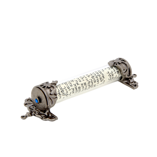 Crystal Mezuzah Anthracite with Capri Blue