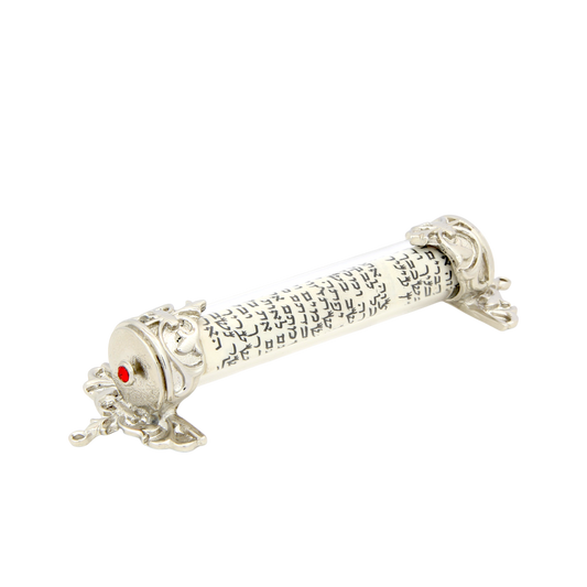 Crystal Mezuzah Silver plated with Light Siam