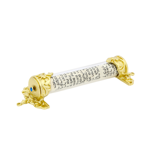 Crystal Mezuzah Gold plated with Aquamarine