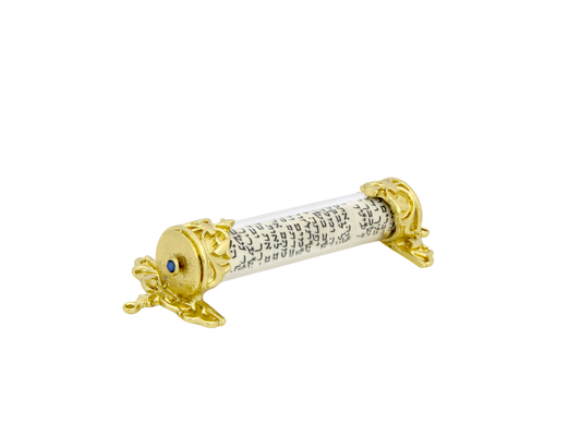Crystal Mezuzah Gold plated with Capri Blue