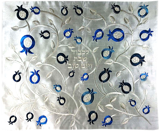 Challah Cover - Blue Embroided Pomegranates