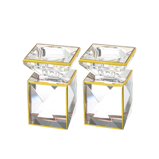 Crystal Shabbat Candlestick - Gold Trim