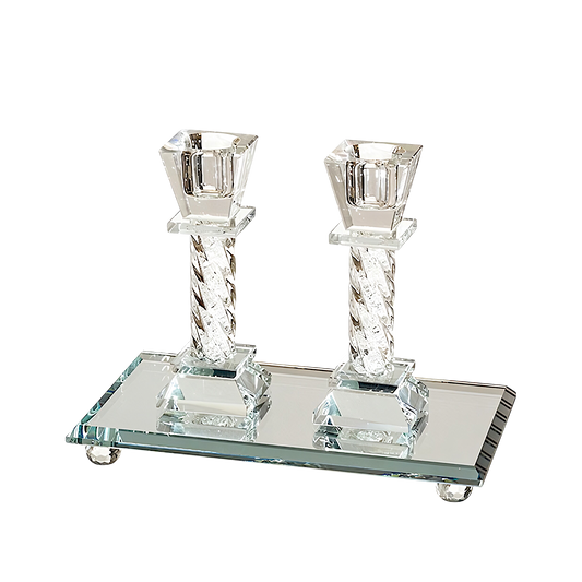 Crystal Elegant  Shabbat Candlestick with Tray