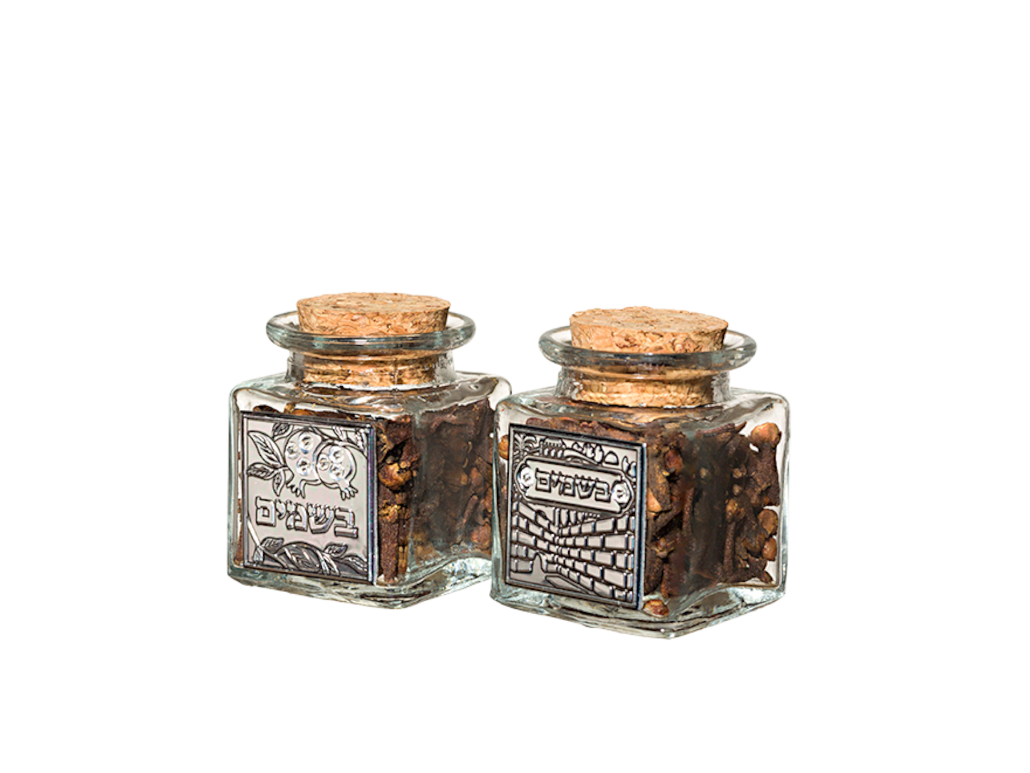 Glass Besamim Holder With Metal Plaque