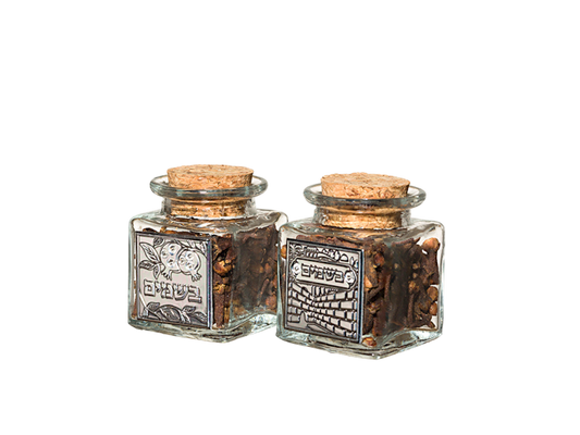 Glass Besamim Holder With Metal Plaque