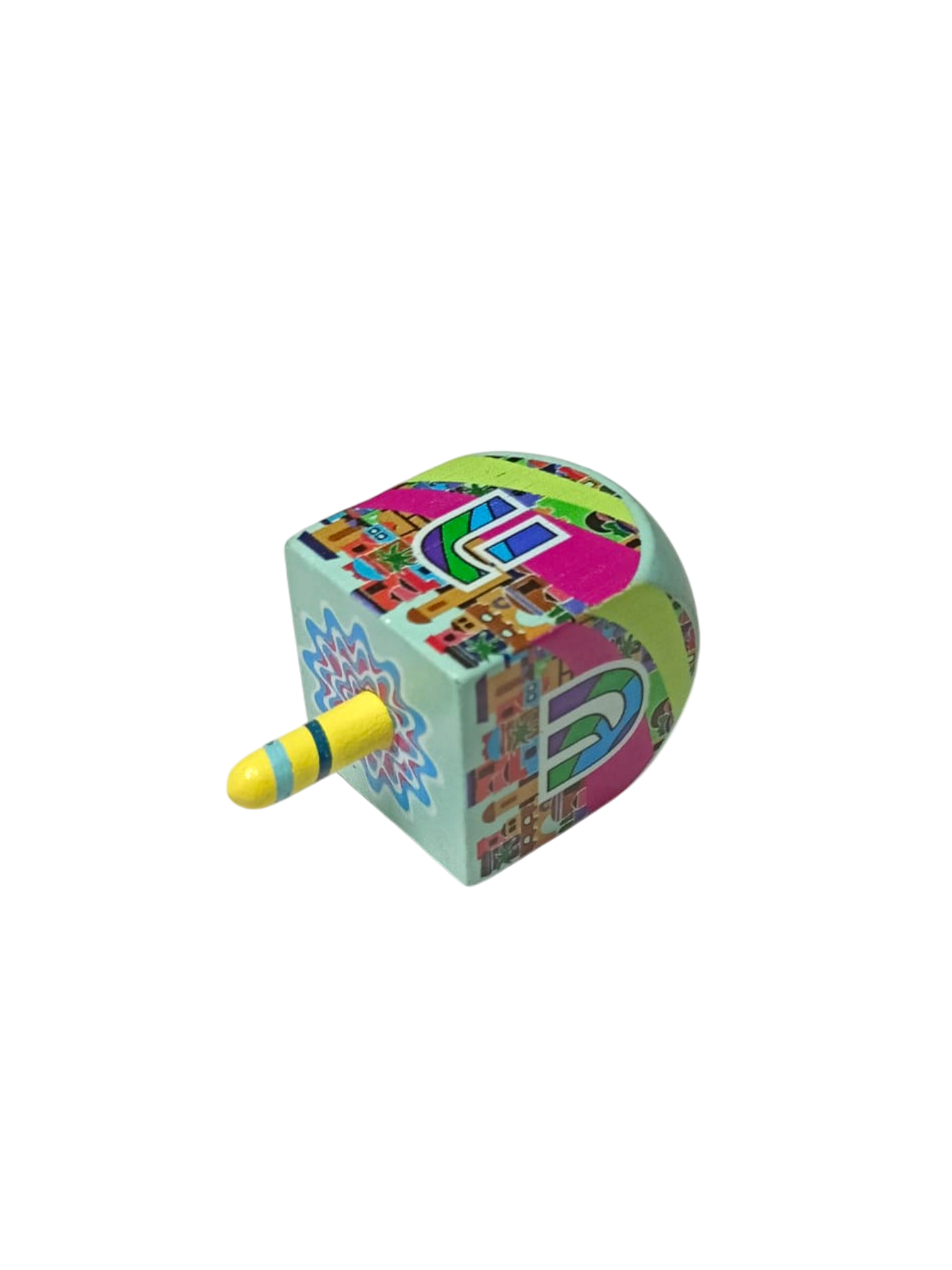 Wooden Dreidel - Jerusalem - Turquoise (Sham)