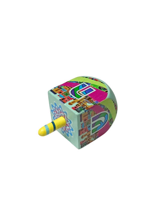 Wooden Dreidel - Jerusalem - Turquoise (Sham)