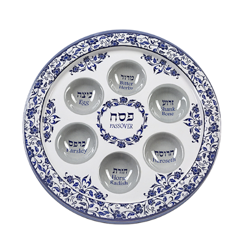 Aluminium Passover Tray - Blue-Black Flowers