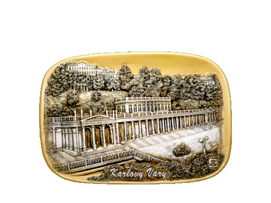 Ceramic tile with Mill Colonnade design in gold tones – Prague Judaica. - Daily - Prague Judaica