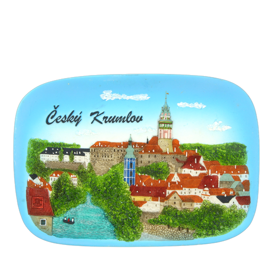 Ceramic tile depicting Český Krumlov town in vibrant colors – Prague Judaica. - Daily - Prague Judaica