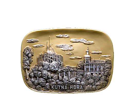 Ceramic tile with Cathedral of St. Barbara in gold and silver relief – Prague Judaica. - Daily - Prague Judaica