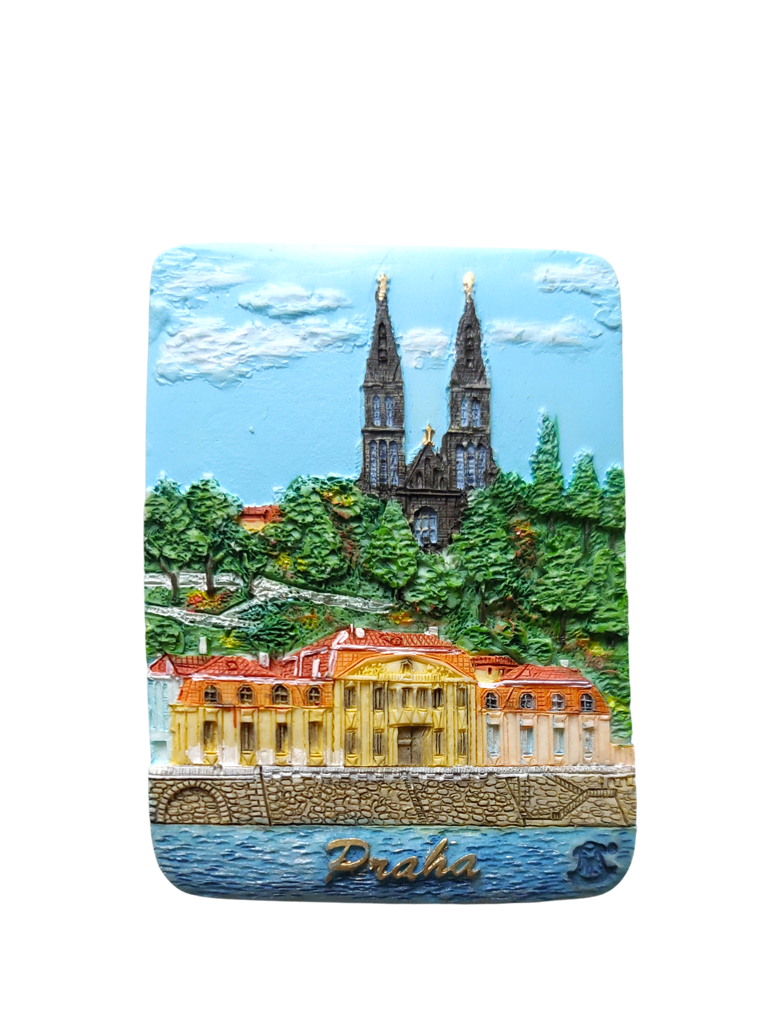 Ceramic magnet featuring Vyšehrad Fortress with colorful landscape – Prague Judaica. - Default Title - Prague Judaica