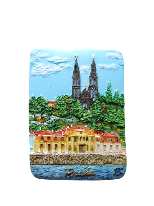 Ceramic magnet featuring Vyšehrad Fortress with colorful landscape – Prague Judaica. - Default Title - Prague Judaica