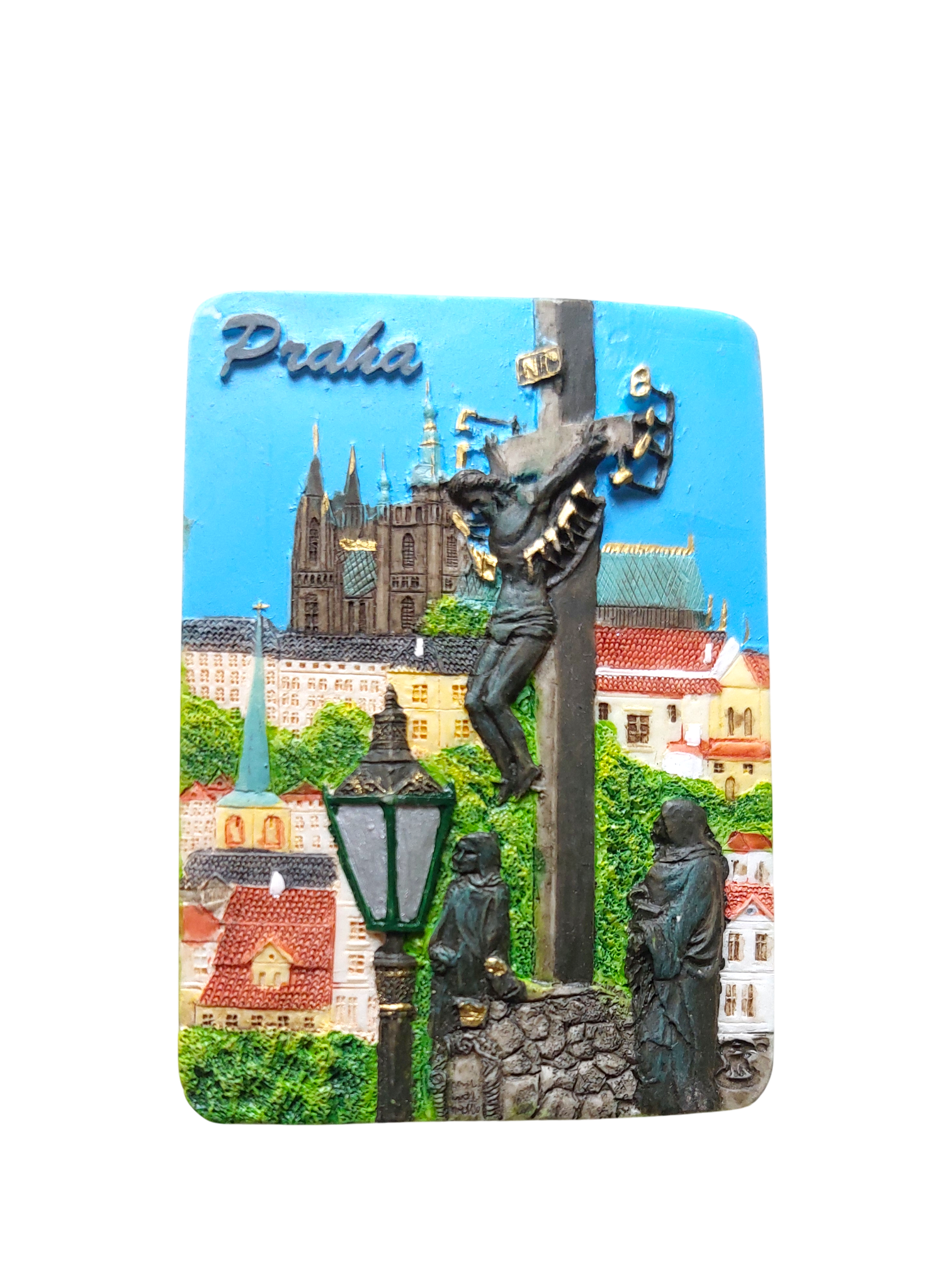 Ceramic magnet featuring Statue of Holy Cross and Calvary on Charles Bridge – Prague Judaica. - Default Title - Prague Judaica