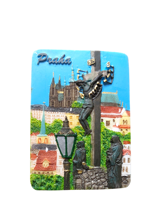 Ceramic magnet featuring Statue of Holy Cross and Calvary on Charles Bridge – Prague Judaica. - Default Title - Prague Judaica