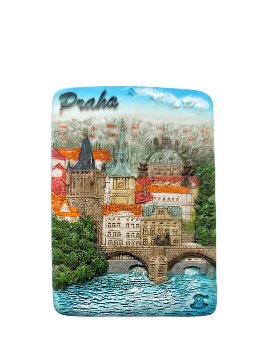 Ceramic magnet with Old Town Mills design, colorful cityscape – Prague Judaica. - Default Title - Prague Judaica