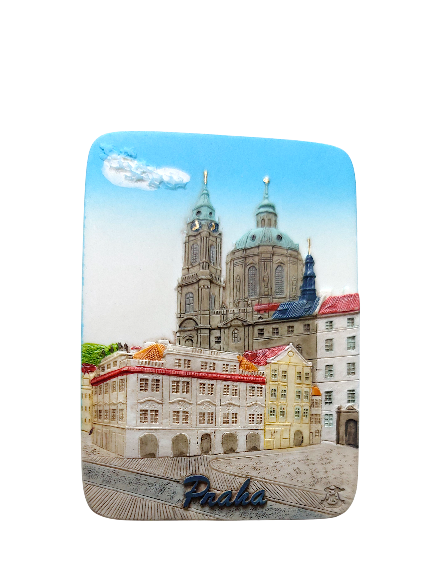 Ceramic magnet featuring Lesser Town Square buildings and cathedral – Prague Judaica. - Default Title - Prague Judaica