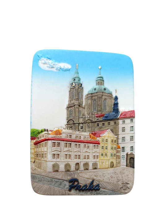 Ceramic magnet featuring Lesser Town Square buildings and cathedral – Prague Judaica. - Default Title - Prague Judaica