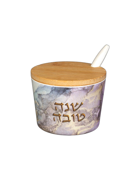 Bambusová miska na med "Shana Tovah" - vínově mramorová