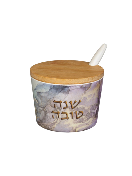Bamboo Honey Dish "Shana Tovah" - Wine Marble