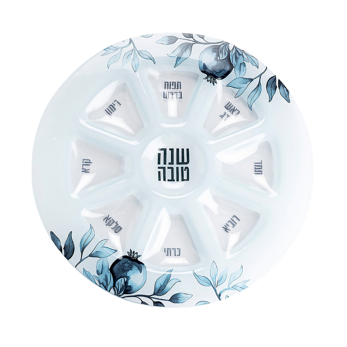 Rosh Hashana Glass Plate - Blue Pomegranate