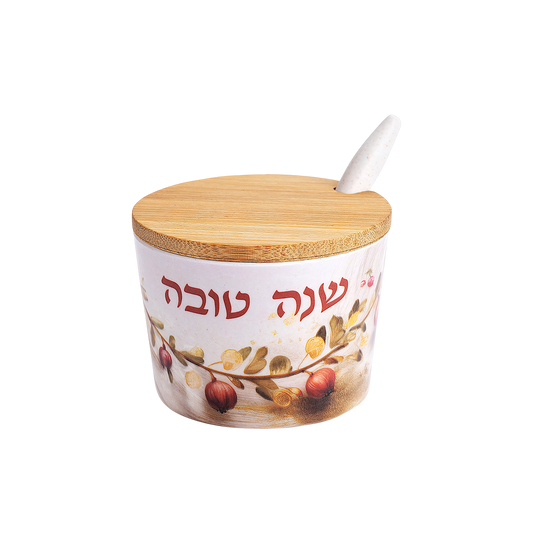 Bambusová miska na med "Shana Tovah" - tradiční granátové jablko