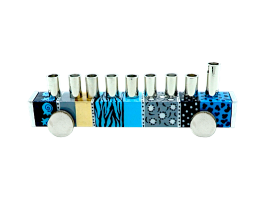 Chanukiah Menorah - Cheerful Blue Train