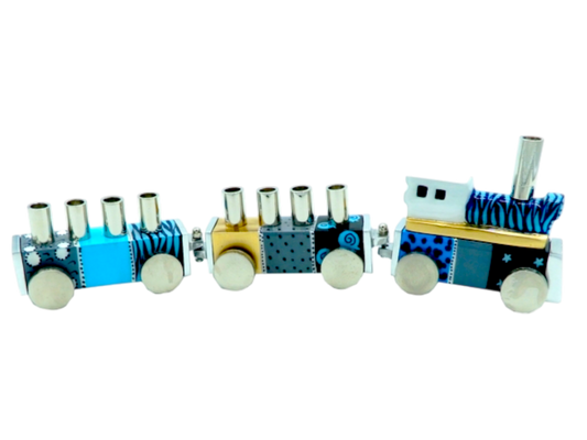 Chanukiah Menorah - Cheerful Blue Train