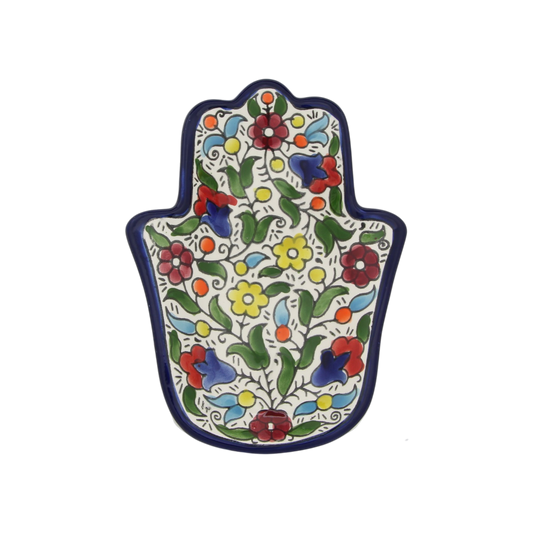 Armenian ceramic Hamsa bowl - Yellow flowers